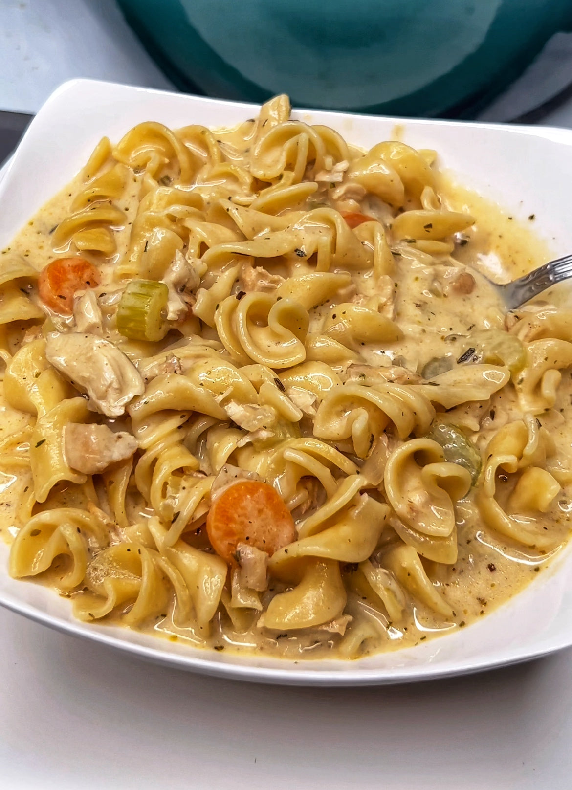 Chicken noodle soup “creamy”