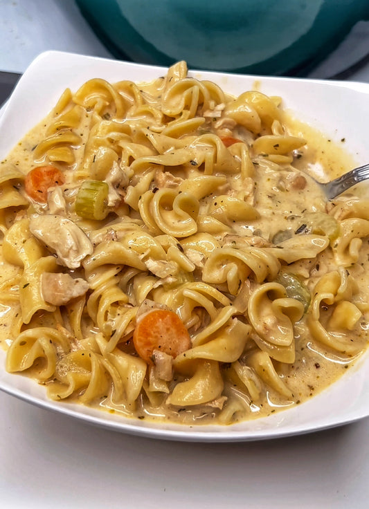 Chicken noodle soup “creamy”